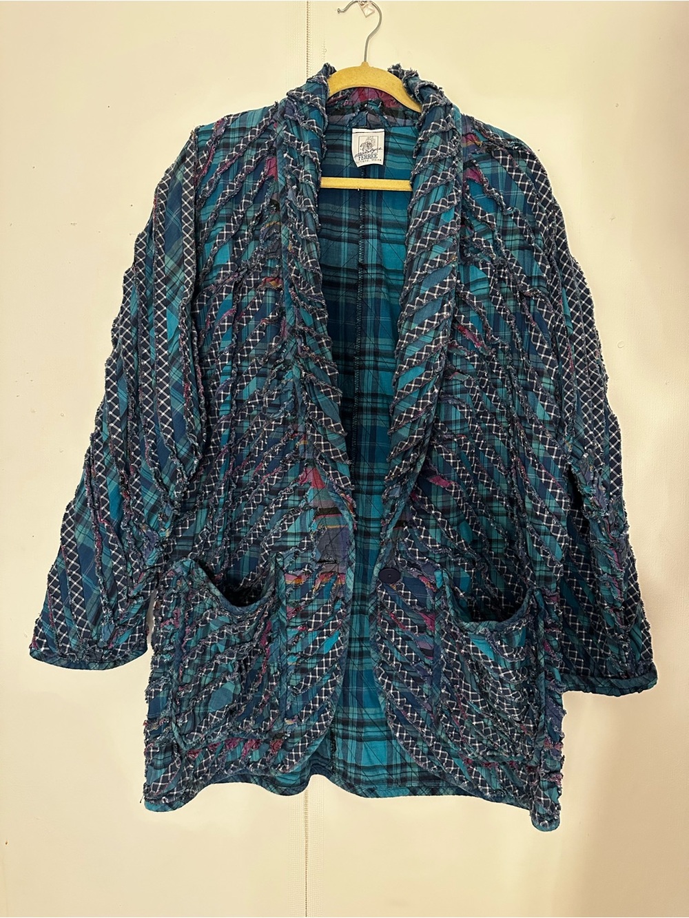 Vintage Maralyce Ferree Art To Wear Plaid Jacket Braided Ribbon Slouchy
